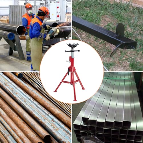 Folding Pipe Stand with 4-Ball Transfer V-Head, 28-52 Inch, 2500 Lbs | Heavy Duty Steel, Adjustable Height, Portable for Welding & Pipe Work - size: 28"-52" 4-Ball