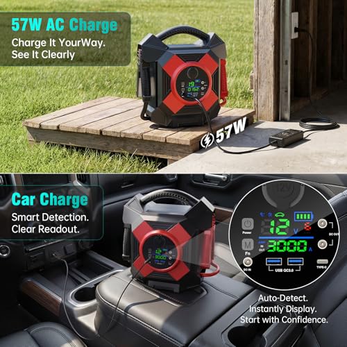 DM1264 Heavy Duty Jump Starter, 30000A Peak 12V Lithium Booster Pack for Semi Trucks, Start All for 50L Diesel and Gasoline Engines,-40°F Cold Starter, 1 Second Instant Start Dead Battery