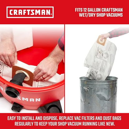 CRAFTSMAN CMXZVBE38735 Genuine 12-Gal. Wet Dry Vac Dust Collection Bags | For Fine Dust, Fits Most 12 Gallon CRAFTSMAN Shop Vacuums, Collects Dry Fine Debris, Reduces Cleanup Time, 2-Pack - style: 12 Gallon Fine Dust