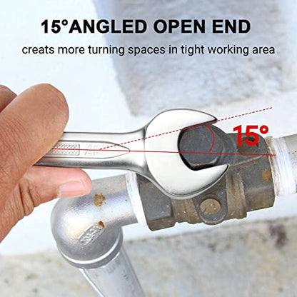 Jetech 17mm Combination Wrench - Industrial Grade, Chrome Vanadium Steel, Sand Blasted Finish, Forged, Heat-Treated, Metric - size: 17mm