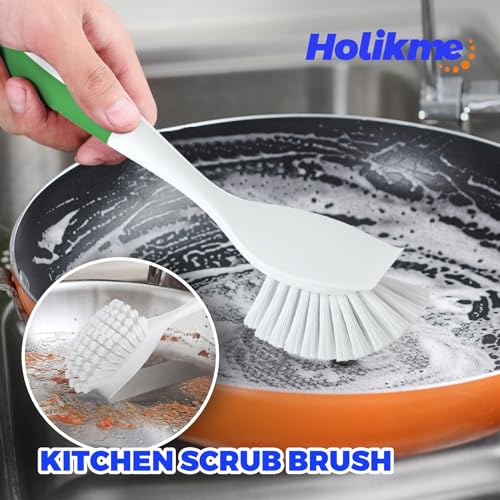 Holikme 6 Pack Dish Brush with Handle Kitchen Cleaning Brush Set for Pot, Pan, Kitchen Sink Abrasive Wheel Brushes (Green) - color: Green