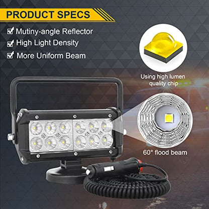 SKYWORLD 2Pcs Portable Magnetic Base Led Work Light Bar, 7 inch 36W Flood Beam, 12V 24V Off Road Driving Lights Fog Lamp for Car Truck 4x4 SUV ATV Tractors Excavator, 6000K White, Led Search Lights - size: 2Pcs 7 Inch 36W Flood