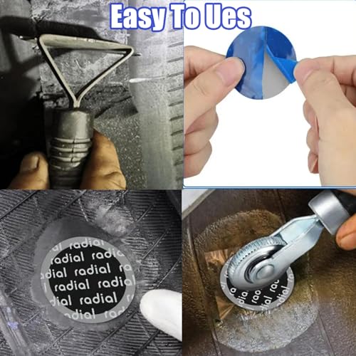 92 Pcs Tire Repair Patch Tools Kit,Tire Patches Kit 32mm 42mm 58mm | Round Natural Rubber Tire Patch Automotive Tire Repair Kits with Tire Patch Roller Liner Scraper for Truck Bike Motorcycle