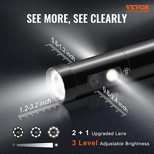 VEVOR Triple Lens Inspection Camera with Light, 5" IPS Screen Industrial Borescope, 8X Zoom 1080P HD Split Screen, 10 LED Lights Scope Camera for Automotive, Plumbing(16.5FT) - size: 5" IPS Screen-16.5FT