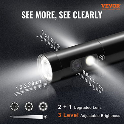 VEVOR Triple Lens Inspection Camera with Light, 5" IPS Screen Industrial Borescope, 8X Zoom 1080P HD Split Screen, 10 LED Lights Scope Camera for Automotive, Plumbing(16.5FT) - size: 5" IPS Screen-16.5FT