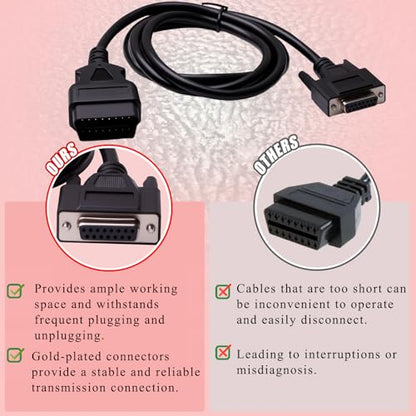 Original Main Cable Replacement OBDII OBD2 Fit for Launch X431 CRP129 CRP123 Creader VII+ Creader VIII Diagnostic Extender Connector Cable Scanner Code Readers Scan Tools Accessories 16 Pin Black