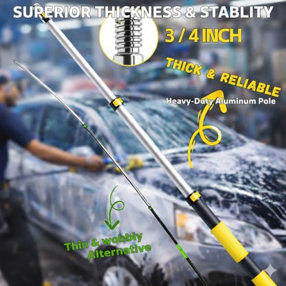 18FT Reach Car Wash Brush with Long Handle, Car Wash Kit with 4.6-12 Telescoping Pole, 20L Collapsible Bucket, Microfiber Cleaning Mop, Mitt, Window Squeegee for RV Truck SUV Boat Solar Pane Washing