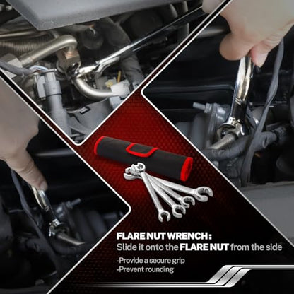 BILITOOLS 12-Piece Flare Nut Wrench Set, SAE & Metric, 6-21mm | Chrome Vanadium Steel, 12-Point Grip, SAE 1/4"-7/8", Metric 6-21mm, Includes Storage Pouch