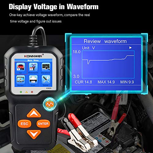 KONNWEI KW650 6V 12V Car Battery Tester, 100-2000 CCA Battery Load Tester Automotive Battery and Alternator Tester for Vehicles/Marine/Motorcycle/Lawn Mover - color: KW650
