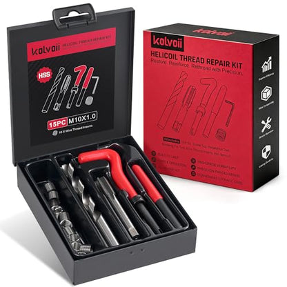 Kolvoii M10×1.0 Helicoil Thread Repair Kit, Metric M10 Helicoil kit with HSS Drill Bit, Tap & Stainless Steel Inserts for Brake Caliper & Machinery Repair - size: M10X1.0
