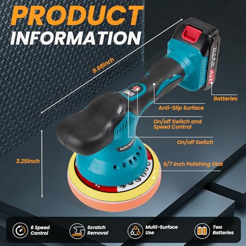 Cordless Car Buffer Polisher Machine, 28 PCS Complete Set & 2X21V Batteries | 6 Variable Speeds Random Orbital Polisher For Car Detailing, Scratch Removal, Waxing & Repair