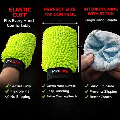 Microfiber Car Wash Mitt 2 Pack, Chenille Scratch-Free Wash Gloves, Ultra Soft, Highly Absorbent, 7.1” x 10.2”, Lint-Free, Reusable Auto Cleaning Mitt (Green) - color: Green