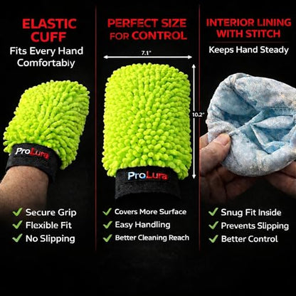 Microfiber Car Wash Mitt 2 Pack, Chenille Scratch-Free Wash Gloves, Ultra Soft, Highly Absorbent, 7.1” x 10.2”, Lint-Free, Reusable Auto Cleaning Mitt (Green) - color: Green