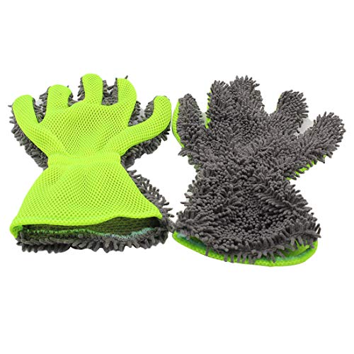 BokWin 2-Pack Car Wash Mitt | Scratch Free, 5-Finger Microfiber, Chenille, Interior & Exterior Cleaning, Wheel & Tight Spot - color: Grey