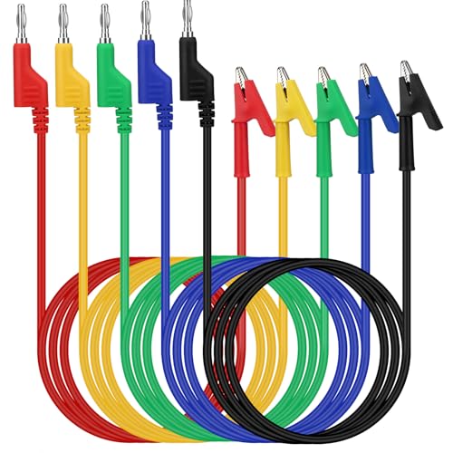 SWANLAKE 5-Piece Banana Plug to Alligator Clip Test Leads, 1000V 15A 3.5ft/1M Multimeter Electrical Alligator Clips, Flexible Copper Cable Banana Plug, Electrical Wires with Gator Clips - color: 5PCS Banana-to-Alligator Milti-color