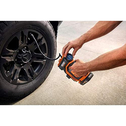RIDGID 18V Digital Inflator - Battery & Charger Sold Separately - 150 PSI, 150 L/min, 20" Hose - Orange - Automatic, Battery Powered - Air Pump | Battery and Charger Sold Separately - Not eligible for the Lifetime Service Agreement