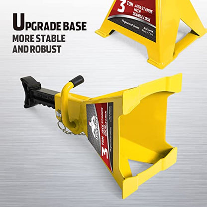 Jack Boss Car Jack Stands 3 Ton (6,000 LBs) Capacity, Extra Reinforced Car Lifting Stand Adjustable Jack Stand with Double Locking, Fits Automotive Small Pick-Up Yellow, 2 Packs - style: 3T double locking with strengthen base