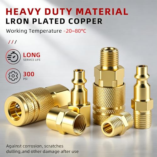 22PCS 1/4 Inch Quick Connect Air Hose Fittings, Premium Metal Air Compressor Fittings, Air Tool Quick Connect Air Line Fittings (Compatible with Air Compressors, Air Hoses, Air Nailers)