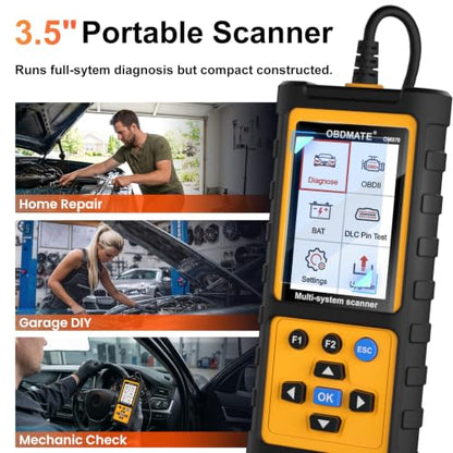 Full-System OBD2 Scanner Car Diagnostic Tool with ABS SRS Transmission Etc | Read & Clear Fault Codes; Read Live Data; Battery Voltage Test; Free Upgrade; Works for Cars and Trucks Since 1996