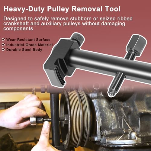 Universal Ribbed Drive Pulley Crankshaft Remover Tool Puller, Adjustable Timing Puller for A/C Unit Water Pumps Automotive