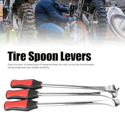 Tire Spoon Lever Set Tires Change Kit, Solid Steel Tire Changing Removal Kit with Rim Protectors for Motorcycle Dirt Bike Lawn Mower, Universal Spoon Levers Tire Lever Tool with Valve Core