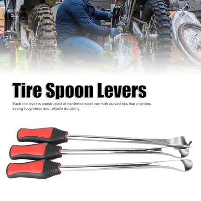 Tire Spoon Lever Set Tires Change Kit, Solid Steel Tire Changing Removal Kit with Rim Protectors for Motorcycle Dirt Bike Lawn Mower, Universal Spoon Levers Tire Lever Tool with Valve Core