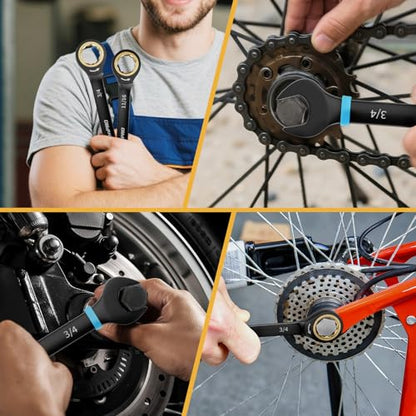 GRENPRO Ratchet Wrenches Set, Ratcheting Wrench Set, 9PC Sae 5/16 to 3/4 72Th Long Box Open End Ratchet Wrench Organizer With Color Ring With Roll Up Pouch With Gauge, Big Combination Wrench Tool Sets - style: 9PC SAE Ratchet Wrenches Set With Color Ring
