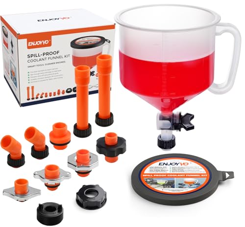 No-Spill Coolant Funnel Kit 15-Piece – Radiator Burping Funnel with Rotary Shut-Off Valve, GM & Ford Threaded Adapters, Extensions, 45° Elbows for Universal Cars & Trucks Cooling System Air Bleeding