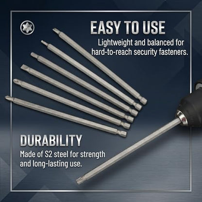 Bates- Long Screwdriver Bits, 6 Inch, 32 pcs, 1/4" Shank, S2 Steel, Long Screwdriver Bit Set