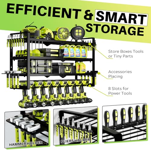 Hipidian Fathers Day Best Gifts for Daddy, Heavy Duty Power Tool Organizer Wall Mount- 400lb Capacity 4-Tier Storage Rack with 8 Drill Holders for Garage Tools, Birthday Gifts for Men Dad Husband - size: 8 Slots 4 Layers 4
