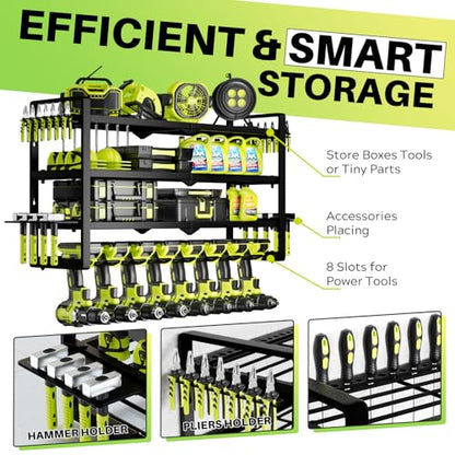 Hipidian Fathers Day Best Gifts for Daddy, Heavy Duty Power Tool Organizer Wall Mount- 400lb Capacity 4-Tier Storage Rack with 8 Drill Holders for Garage Tools, Birthday Gifts for Men Dad Husband - size: 8 Slots 4 Layers 4