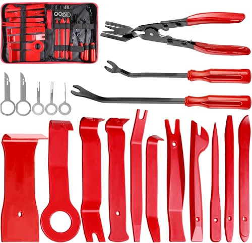 Doaho 19Pcs Car Trim Removal Tool,Auto Clip Pliers Fastener Remover Set,Pry Tool Repair Kit,Fastener Clips Removal Car Tool for Panel,Audio, Dash, Window,Clip and Upholstery with Storage Bag - color: Red-19pcs Trim Removal Tools