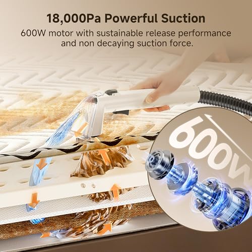 Uwant Upholstery Cleaner Machine with 18Kpa Suction Portable Carpet Cleaner Machine for Cars, Pets with Pet Pro Solution and Self Cleaning Tools Set of 1 for Spot, Rug, Couch - color: White-Cappuccino