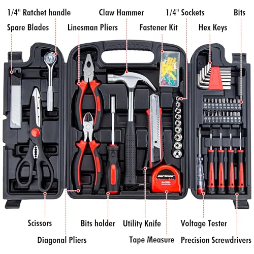 CARTMAN 140-Piece Household Tool Kit, Hand Tools Set with Organized Storage Case for Home DIY Repairs | All-in-one household tools for daily repairs & DIY projects. Portable design with tidy storage space.