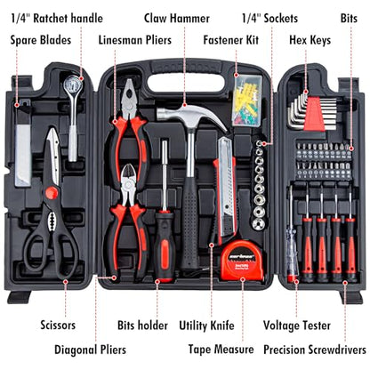 CARTMAN 140-Piece Household Tool Kit, Hand Tools Set with Organized Storage Case for Home DIY Repairs | All-in-one household tools for daily repairs & DIY projects. Portable design with tidy storage space.