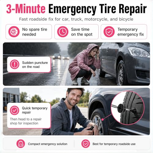 Screw in Tire Plugs Kit, 60PCS Self-Service Flat Tire Repair with Screwdriver, Tire Patch Kit Heavy Duty Professional Quick Tool with Storage Case for Car Truck Motorcycle ATV Tractor