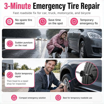 Screw in Tire Plugs Kit, 60PCS Self-Service Flat Tire Repair with Screwdriver, Tire Patch Kit Heavy Duty Professional Quick Tool with Storage Case for Car Truck Motorcycle ATV Tractor
