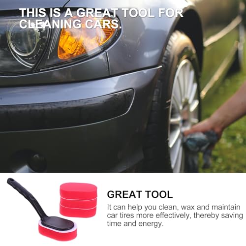 Didiseaon 5pcs Car Tire Waxing Brush Set with Handle, Auto Wax Applicator Sponge Pads for Wheel Cleaning and Polishing, Sturdy Car Care Tool for Tire Shine and Detailing