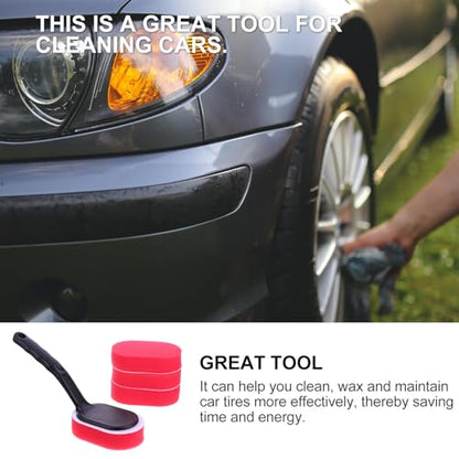 Didiseaon 5pcs Car Tire Waxing Brush Set with Handle, Auto Wax Applicator Sponge Pads for Wheel Cleaning and Polishing, Sturdy Car Care Tool for Tire Shine and Detailing
