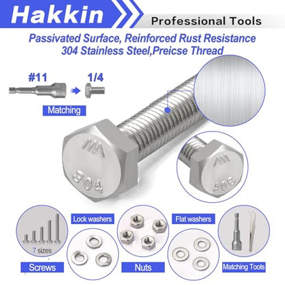 252Pcs 1/4-20 Hex Bolts and Nuts Kit, Stainless Steel Nuts and Bolts Assortment Kit, Fully Threaded Hex Bolt 1/4-20 x 1/2”, 3/4”, 1”, 1-1/2”, 2”, 2-1/2”, 3” Screws Nuts Flat Lock Washer Kit Hakkin - size: L 1/4-20 Hex Bolts Silver 252pcs