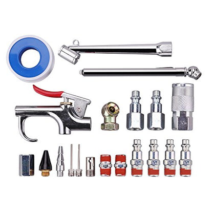 1/4’’ Air Compressor Fittings with Blow Gun Kit, Tire Gauge, Air Chuck, 20PCS