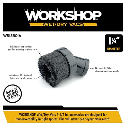 WORKSHOP Wet/Dry Vacs WS12501A 1-1/4-in. Dusting Brush Vacuum Attachment - size: 1-1/4"