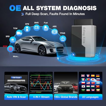 Ediag Elite KINGBOLEN Bluetooth OBD2 Scanner, Lifetime NO Cost Update Bidirectional Scan Tool for iOS & Android, Wireless Full System Car Diagnostic Scanner, 15+ Reset Service, CANFD, FCA AutoAuth