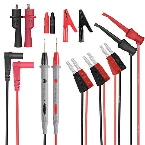HANDSKIT 10Pcs Multimeter Test Leads Kit,Test Leads Set with Alligator Clips,Test Mini Hooks Probe and Test Probes for Automotive Multi Meter Digital & Ohm Meter