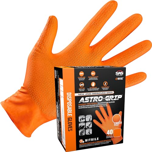 SAS Astro-Grip Exam Grade Powder-Free Nitrile Disposable Gloves - color: Orange (40ct), size: Large