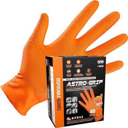 SAS Astro-Grip Exam Grade Powder-Free Nitrile Disposable Gloves - color: Orange (40ct), size: Large