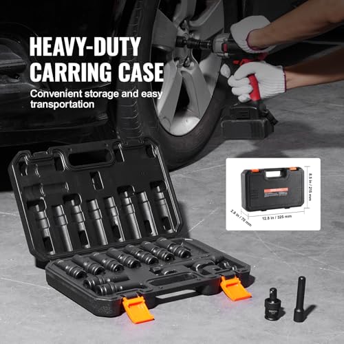 VEVOR 14PCS Universal Impact Socket Set - 3/8" Drive Deep Metric 10-19mm 6 Point - Swivel Socket with Flexible Wobble, CR-MO, Metric, Storage Case - style: 3/8" 14PCS Universal CR-MO