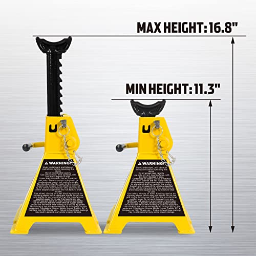 Jack Boss Car Jack Stands 3 Ton (6,000 LBs) Capacity, Extra Reinforced Car Lifting Stand Adjustable Jack Stand with Double Locking, Fits Automotive Small Pick-Up Yellow, 2 Packs - style: 3T double locking with strengthen base