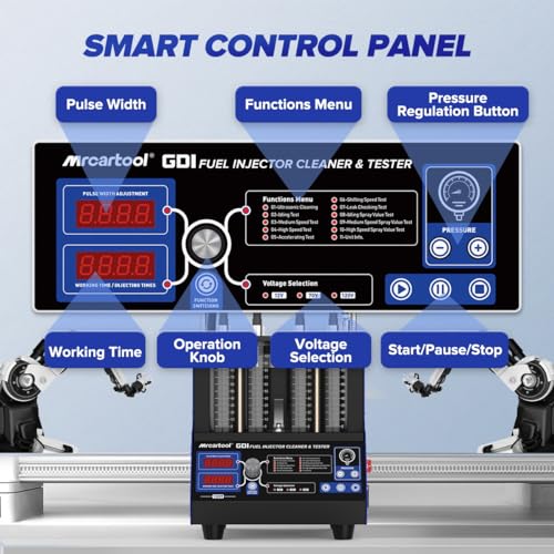 MR CARTOOL V209 GDI Fuel Injector Cleaner Machine, 110V 4-Cylinders Heated Ultrasonic Injector Cleaner Kit with 10 Functions, Gasoline Fuel Injector Tester for Car Motorcycle EFI/FSI Injectors - size: GDI V209