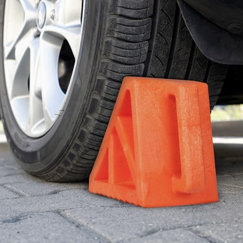 Wheel Chocks 2-Pack - Parking Block Set with 3 Ton Capacity - Wheel Chocks for RV Trailer, Motorcycle, Camper, Trucks, or Cars by Stalwart (Orange)